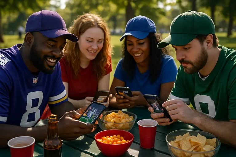 Bay Area fans gathering near a stadium parking lot before a football game