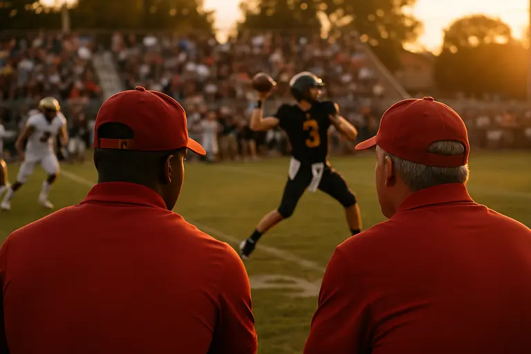 California high school football prospect touring a college practice facility