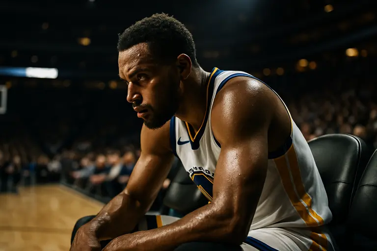 Warriors bench players listening during a timeout on the sideline