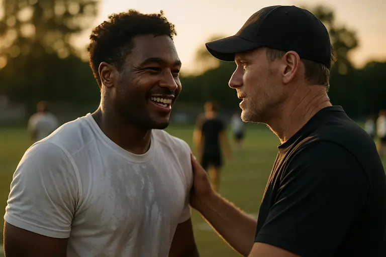 High school players listening to a coach during practice