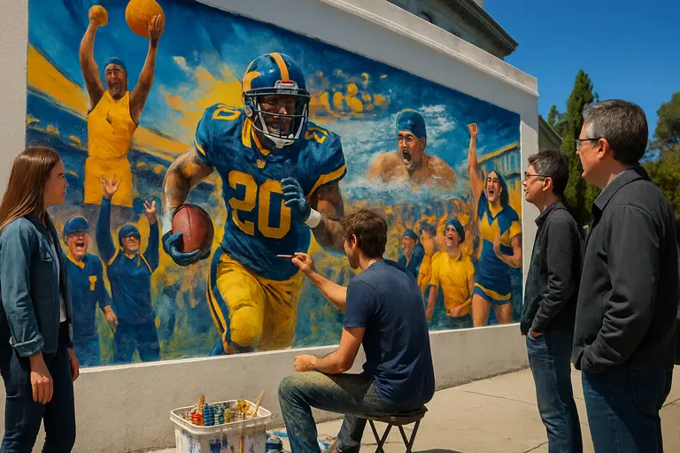 Fans walking toward a Berkeley stadium before a college football game