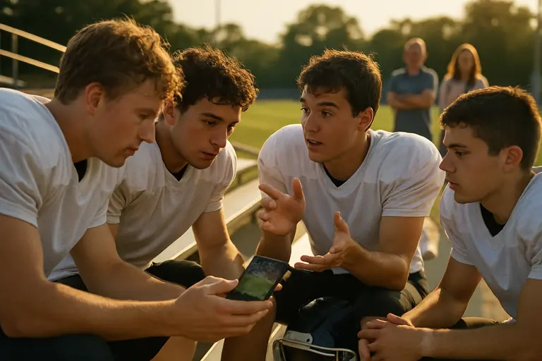 High school football players warm up together before kickoff